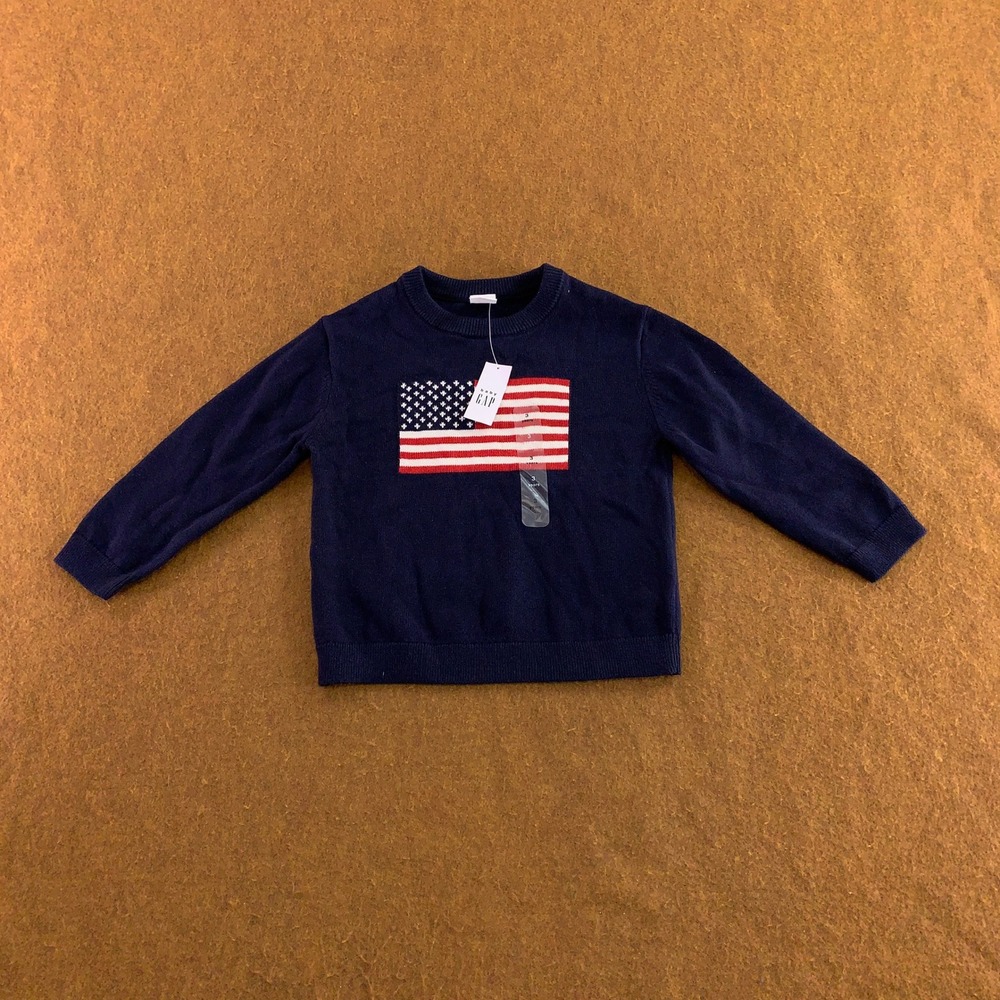 Baby Gap Toddler 3T Navy Blue American Flag Cotton Knit Sweater NWT